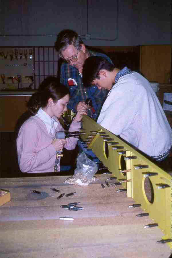 Riveting the STOL CH 701 wing spars requires a real team effort.